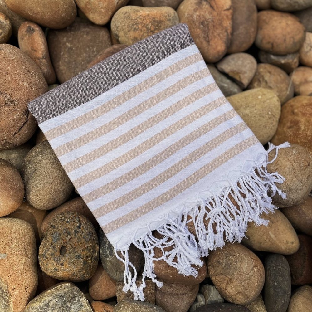 Sand Free Brown Beige 100% Turkish Cotton Beach Bath Towel Citizens of the Beach - Picture 2 of 7